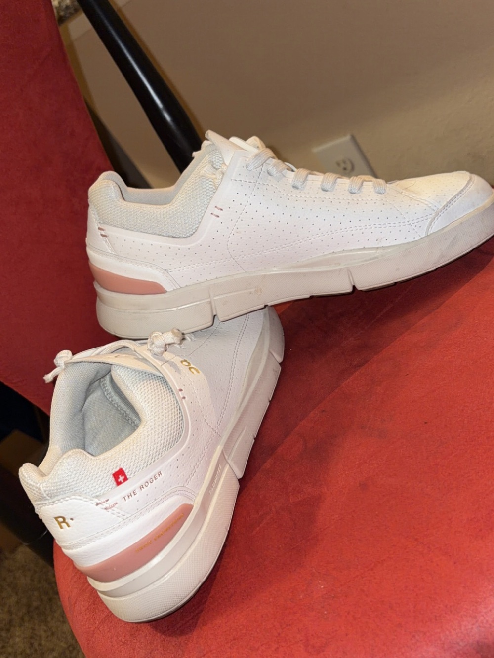 Women’s White Athletic Sneakers with Pink Heel Trim